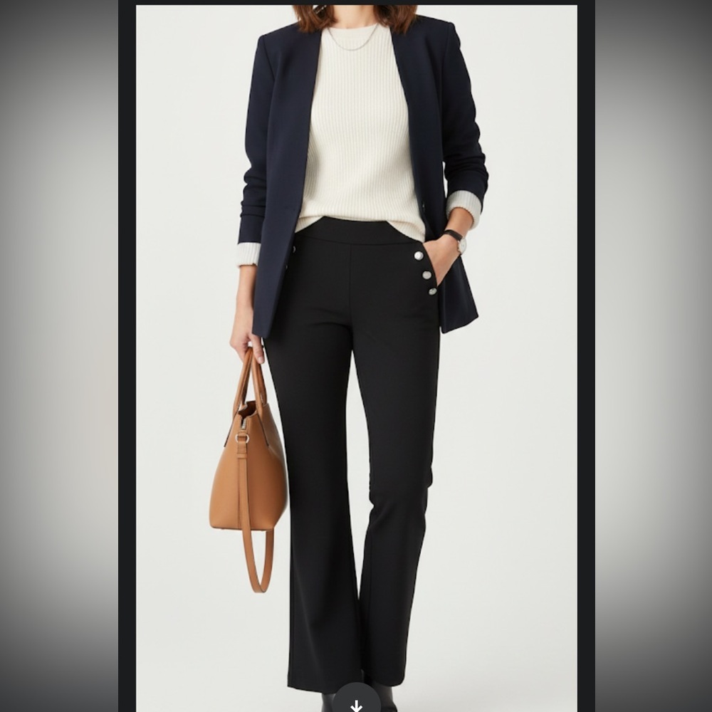 Jenna Rose Size 10 Stylish Black Flared Pants with Button Accents